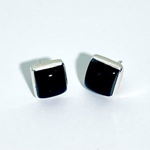 New Sterling Black Onyx Stud Earrings Large Square Stone 925